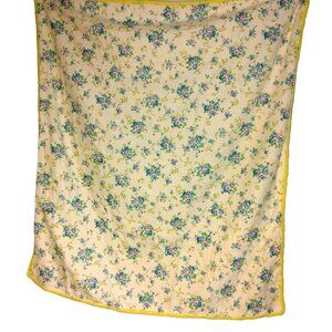 Vintage Baby Recieving Blanket Crochet Trim Tied Flannel Yellow Blue Pink Floral